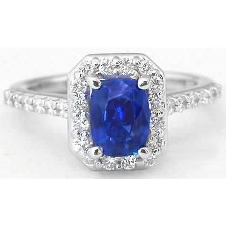 White Gold 14K 3.40 Ct Ceylon Blue Sapphire And Diamonds Ring Gemstone Ring