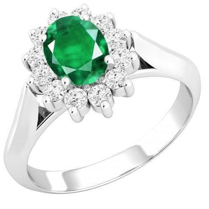 White Gold   Green Emerald With Diamonds  Gemstone Ring
