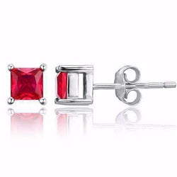 Natural Real ( Not Lab Grown )  White Gold 14K 3.50 Carats Princess Cut Ruby Lady Studs Earrings New