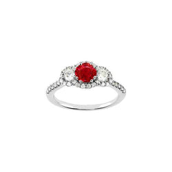 3.50 Carats Round Red Ruby Natural Earth Mined Diamond 3 Stone Style Ring White Gold 14K