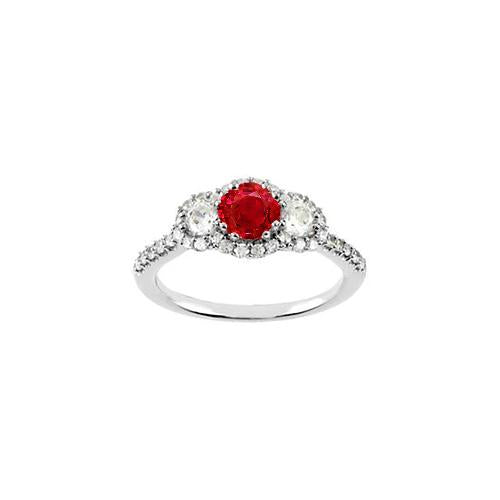 Women Jewelry  White Gold  Round Red Rubys Three Stone Style Ring Gemstone Ring
