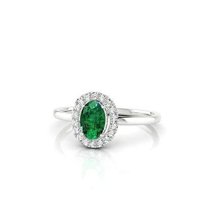 White Gold   Green Emerald With White Diamonds  New Gemstone Ring