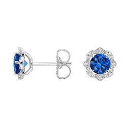 White Gold 14K 3.80 Carats Sri Lanka Sapphire Natural Earth Mined Diamonds Studs Earring