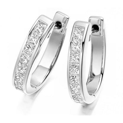 White Gold  Channel Set Princess Cut Diamond Hoop Earring Hoop Earrings