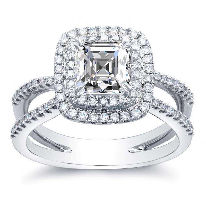 White Gold 14K 4.20 Ct Asscher And Round Cut Diamonds Wedding Ring Halo Halo Ring