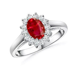 4.25 Carats Ruby And Diamonds Halo Ring New White Gold 14K