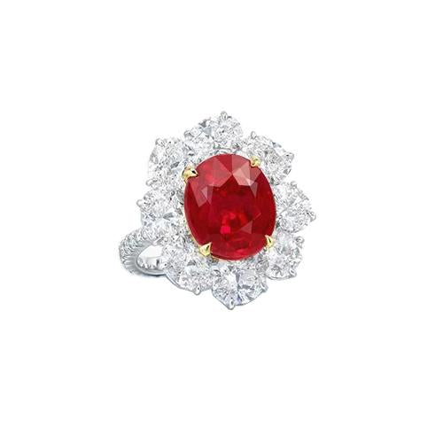 White Gold  Best Quality  Carts Red Ruby With Diamonds Ring New Gemstone Ring