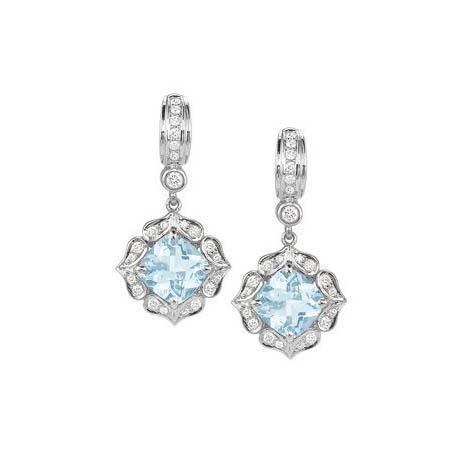 White Gold v Aquamarine With Diamonds Dangle Earrings Gemstone Earring