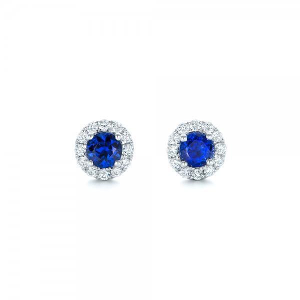 White Gold   Lady’s Brilliant Engagement   Sapphire And Diamonds Studs Earring New Gemstone Earring