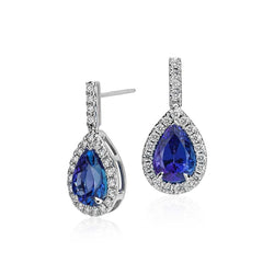 5.60 Ct Tanzanite With Natural Earth Mined Diamonds Lady Dangle Earrings White Gold 14K