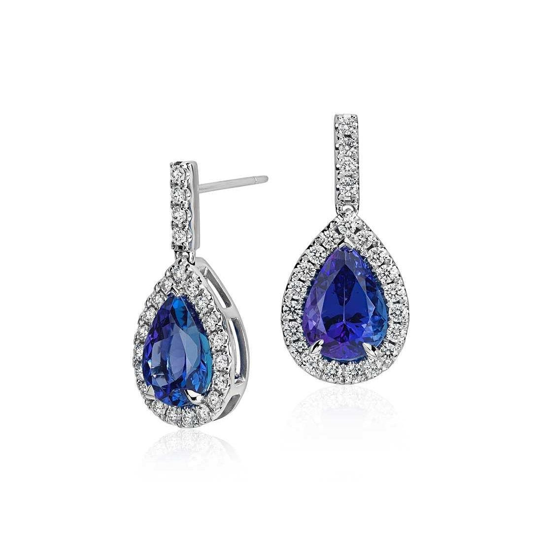White Gold 14K 5.60 Ct Tanzanite With Diamonds Lady Dangle Earrings Gemstone Earring
