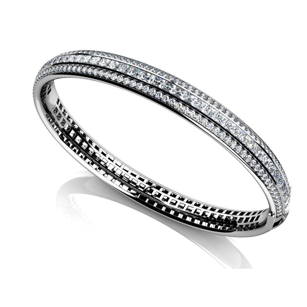 White Gold 14K 6.5 Carats Princess And Round Cut Diamond Bangle Solid Bangle