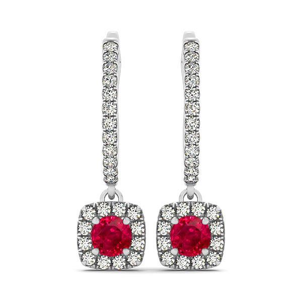 White Gold 14K 7.00 Ct Round Ruby With Diamonds Dangle Earrings Gemstone Earring