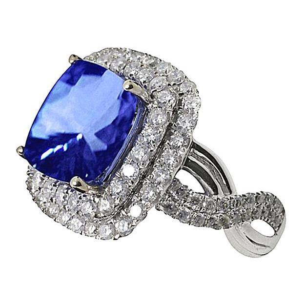 White Gold  Ladies sparkling Ctt Cushion Ceylon Sapphire Aaa Diamonds Gemstone   Gemstone Ring