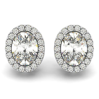 White Gold 14K 7.10 Ct Round Brilliant Cut Diamonds Pave Halo Studs Earring New Studs- Halo