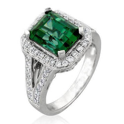 White Gold 14K 9 Ct Green Tourmaline And Natural Earth Mined Diamonds Ring New