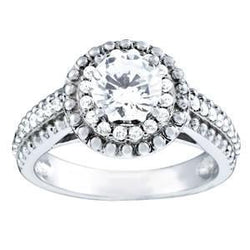 Natural  Vintage Style Diamond Halo Ring With Accents 1.19 Ct. White Gold 14K