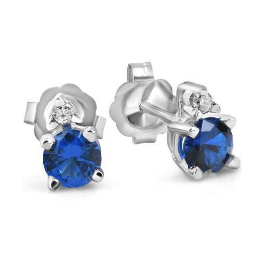  White Gold Blue Sapphire And Diamonds   Lady Studs Earring