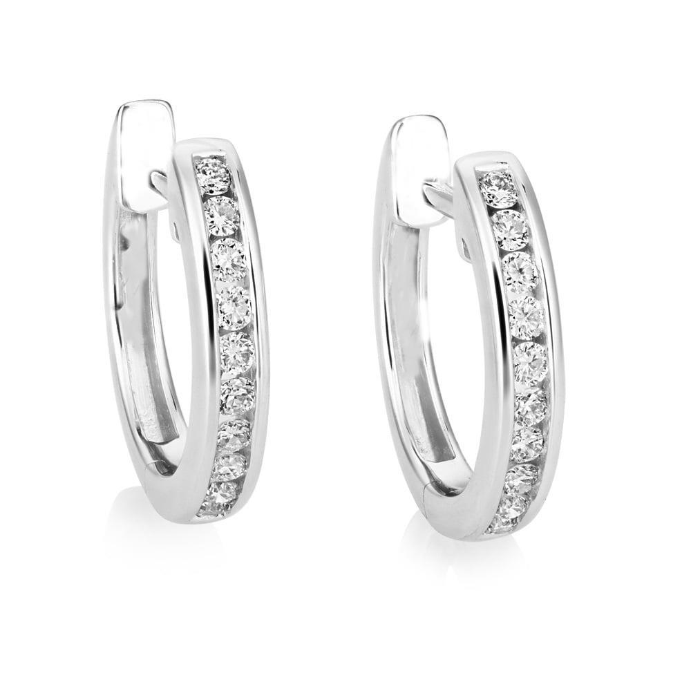 White Gold  Brilliant Cut  Diamonds Hoop Earrings New Hoop Earrings