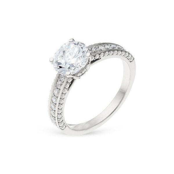 White Gold 14K Brilliant Cut 3.50 Carats Diamonds Engagement Ring Solitaire Ring with Accents