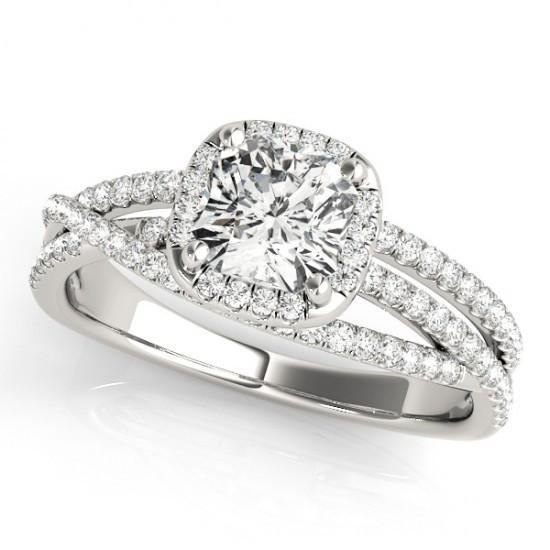 White Gold 14K Center Cushion Diamond Halo Engagement Ring 1.5 Ct. Halo Ring
