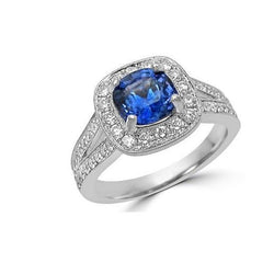 White Gold 14K Ceylon Sapphire And Diamonds 3.60 Ct Anniversary Ring