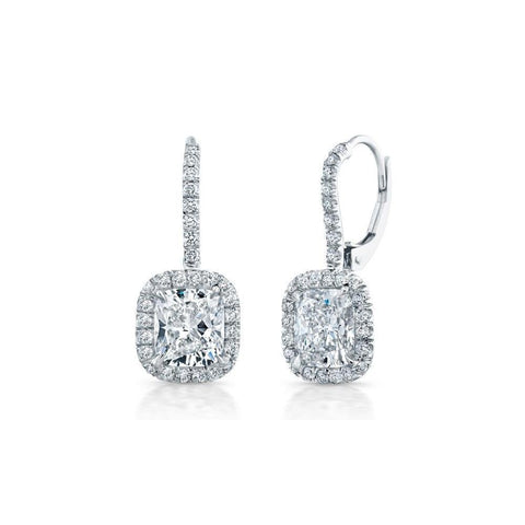 White Gold 14K Cushion And Round Cut 3.10 Carats Diamonds Dangle Earrings Dangle Earrings
