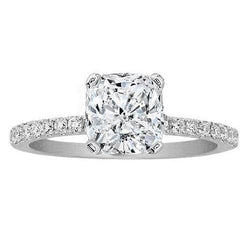 Cushion Cut Pave Set 3.50 Carat Diamond Solitaire Ring With Accents