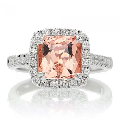 White Gold  Half bazel fancy   Cushion Morganite And Diamonds  Wedding  Gemstone Ring
