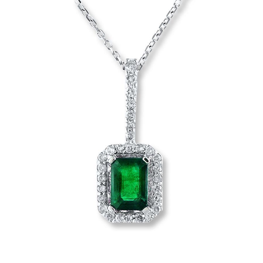 White Gold 14K Emerald And Diamonds 8 Carats Pendant With Chain Pendant