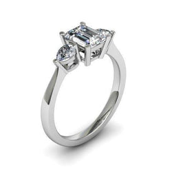 2 Ct Emerald And Pear Cut Diamonds Anniversary Ring Three Stone