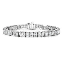 Real  Emerald Cut Diamond Tennis Bracelet Women Jewelry 10 Carat WG 14K
