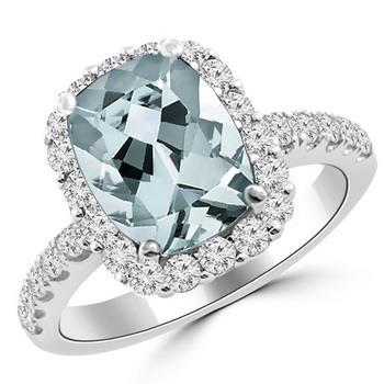 White Gold  Elegant Woman's  Engagement   Aquamarine With Diamonds Gemstone Ring