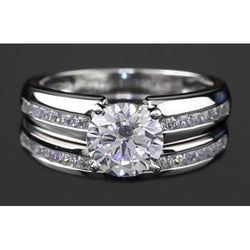 White Gold 14K Engagement Ring Set Round Natural Earth Mined Diamond 4 Prong 3 Carats