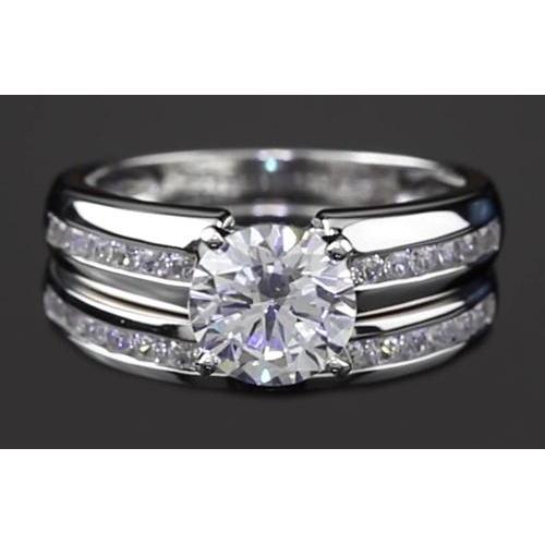 White Gold 14K Engagement Ring Set Round Diamond 4 Prong 3 Carats Jewelry Engagement Ring Set