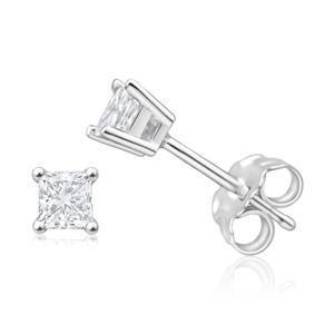 White Gold 14K F Vs1 Princess Shaped 2.00 Carats Diamonds Studs Earrings Stud Earrings
