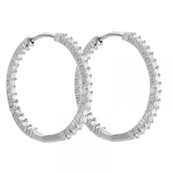 White Gold 14K F Vvs1 Round Cut 2.90 Ct Diamonds Lady Hoop Earrings