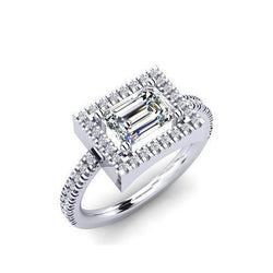 Natural  White Gold 14K Gorgeous Emerald & Round Cut 2.40 Ct Halo Diamond Ring