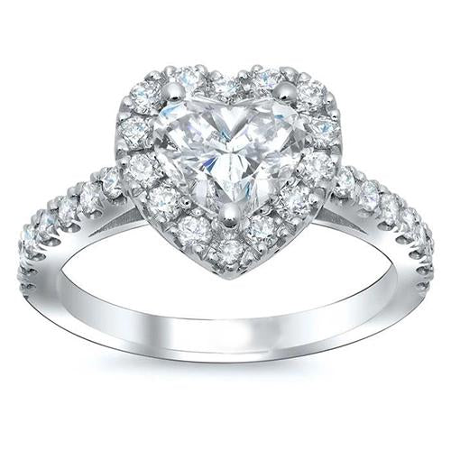 White Gold 14K Heart And Round Diamonds 2.90 Ct Wedding Halo Ring Jewelry Halo Ring