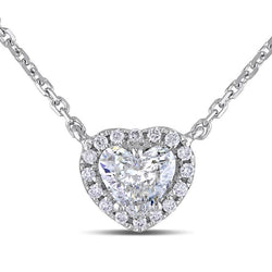 Round Diamond Heart Shaped Pendant Necklace 3.60 Carat White Gold 14K