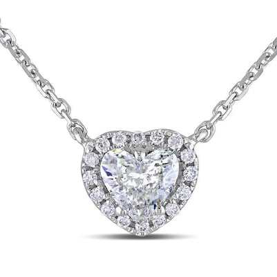 White Gold 14K Heart And Round Shaped 3.60 Carats Diamonds Pendant Necklace Pendant