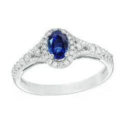 White Gold 14K Oval Cut Ceylon Blue Sapphire 3 Carats Diamond Ring