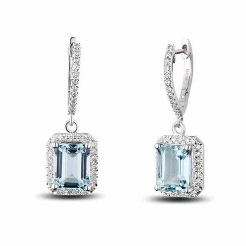  New Ladies Dangle Earrings    Gorgeous fancy anniversary    Aquamarine And Diamond