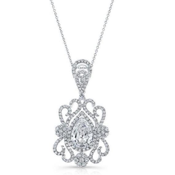 White Gold 14K Ladies Pendant Necklace 2.50 Carats Sparkling Diamond Pendant