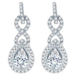 White Gold 14K Lady Dangle Earrings 3.60 Carats Sparkling Diamonds