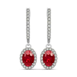 White Gold 14K Lady Dangle Earrings 4 Carats Ruby And Diamonds