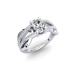 Real  Sparkling Oval & Round Diamond Engagement Ring 2 Carat White Gold 14K