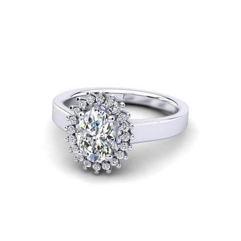White Gold 14K Oval And Round Cut Sparkling  2.10 Ct Diamonds Halo Ring Halo Ring