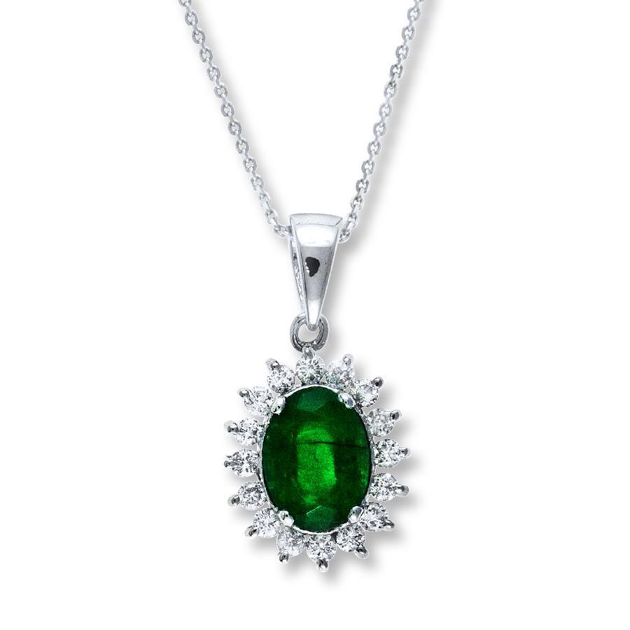 White Gold 14K Oval Cut Emerald And Round Diamonds 8 Ct Pendant Pendant