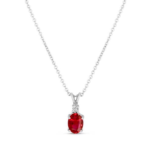 White Gold 14K Oval Cut Red Ruby And 2.10 Carat Diamond Pendant Necklace Lady Jewelry Gemstone Pendant